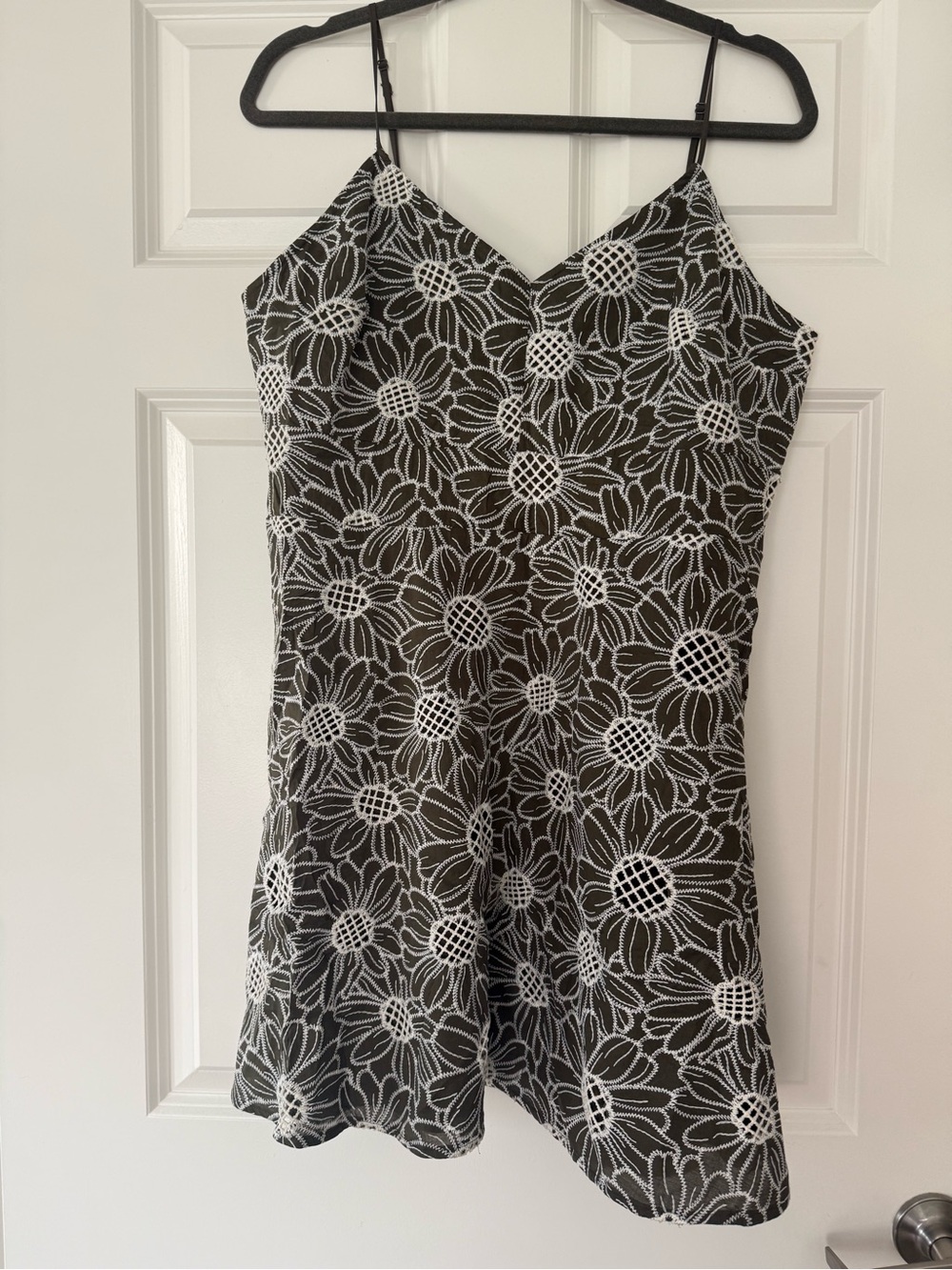Olive Green & White Floral A-Line Dress
